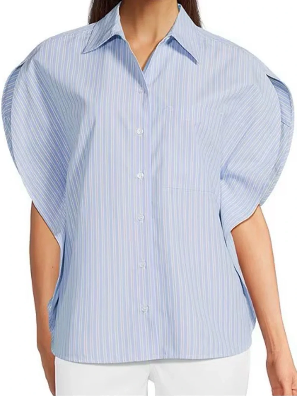 Gibson Latimer Light Blue Multi-Stripe Button-Down Top